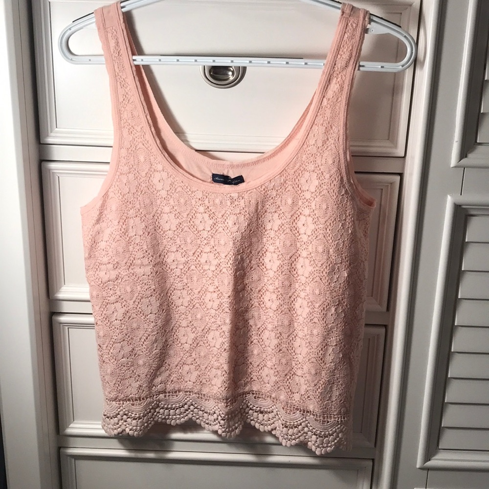 Peach tank top with lace overlay